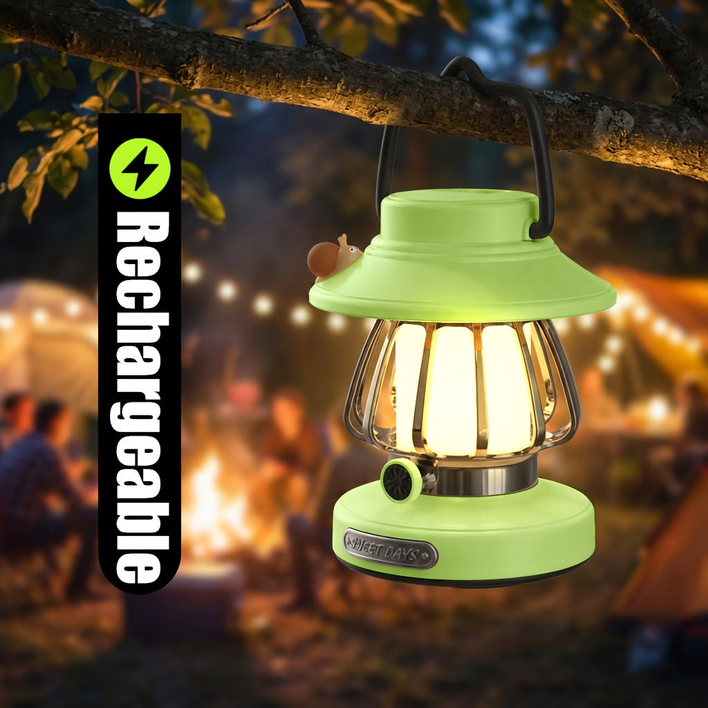 Portable Battery-Operated USB Rechargeable Lamp with Three Dimmable LED Colors, Perfect for Tents, Bedrooms, And During Power Outages. Available in Four Colors: White, Green, Pink, And Purple