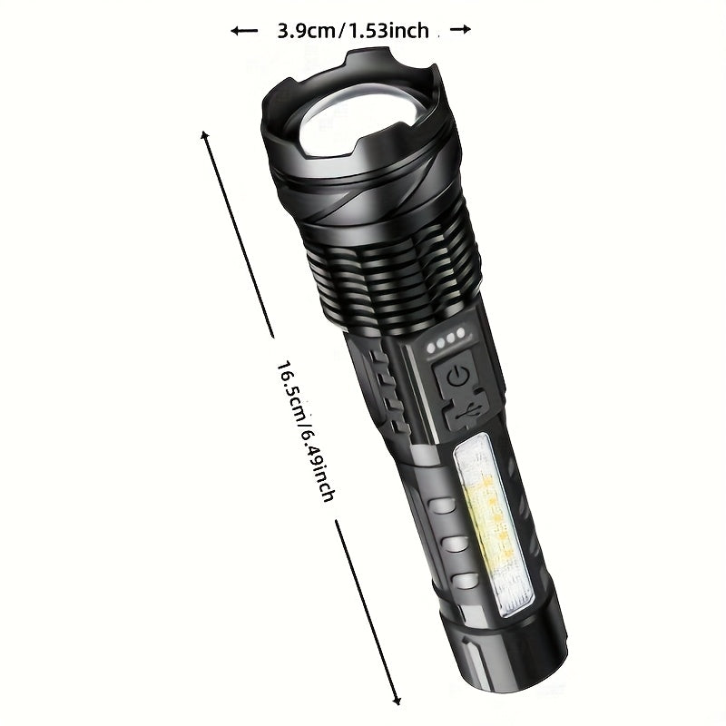 LED Flashlight Super Bright, Built-in 1200mAh Battery COB Red Blue Warning Light, Zoomable Focus with Hand Strap & ABS Housing, Easter Holiday Gift for Camping and Backyard Exploration
