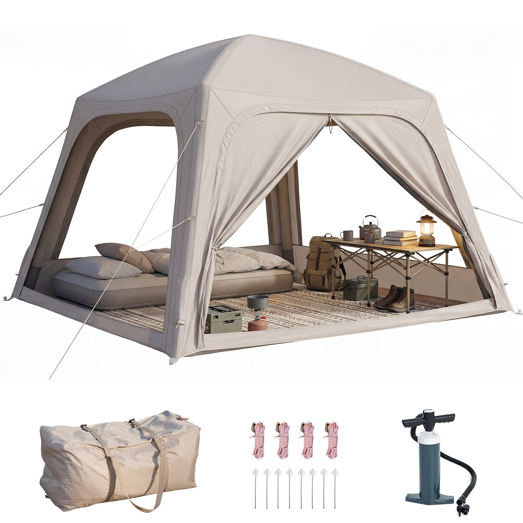 4-6 Person Inflatable Camping Tent, Easy Setup Blow Up Tent with Hand Pump, 4 Season Glamping Tent for Outdoor Camping