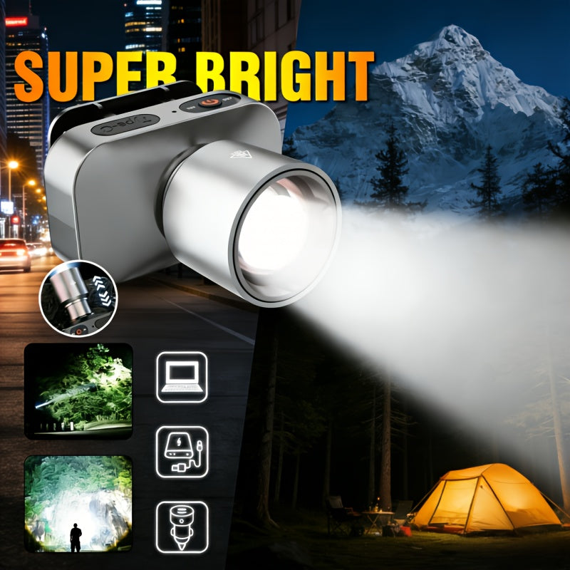 3pcsMulti-functional LED Headlamp, Head-worn Flashlight, USB Rechargeable Headlamp, Adjustable Angle, Outdoor Fishing Headlamp, Strong Light Mode, Suitable for Camping, Running, Fishing