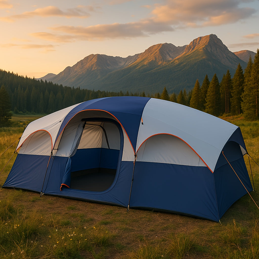 8 Person Family Camping Tent, Spacious Double-Layer & Windproof Tent With Mesh Windows And Divider Curtain, Easy Setup & Portable For Outdoor Camping