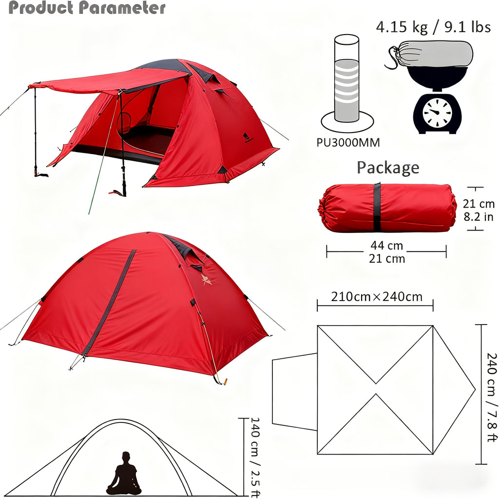 Hillman Private Camping Tent for 2-3 People Double-Layer Waterproof & UV-Resistant Aluminum Alloy Camping Tent Superior Wind Resistance Reinforcement All-Season Use Perfect for Halloween, Christmas Hiking, Beach Trips, Family Gatherings