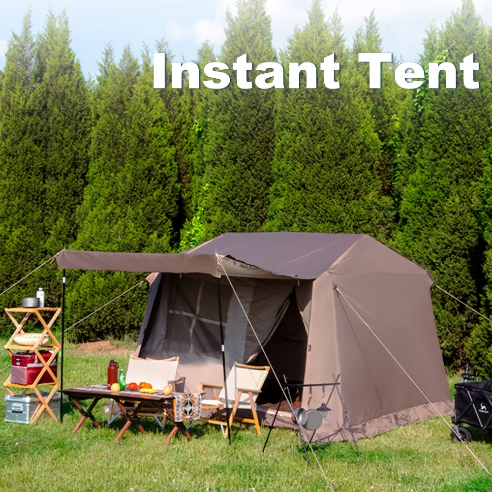 Automatic Tent 6.0 With 210D Oxford Fabric, Upf50+ Silver Coating, Double-Layer Structure & Large Panoramic Skylight | Brown, Polyester, Aluminum Poles, Single Door, Instant Setup For Camping, Hiking