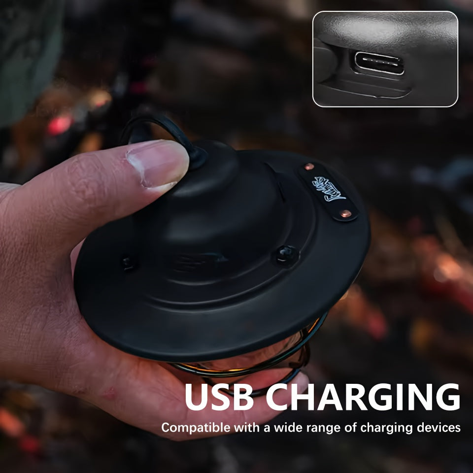 1pc LED Portable Camping Light, USB Rechargeable Hanging Tent Lights, Bright Multi-Functional Emergency White And Warm Light Lantern, Camping Handheld Torch with Hook for Hiking, Gift Giving, Fishing, Trekking, Maintenance, Emergency Lighting