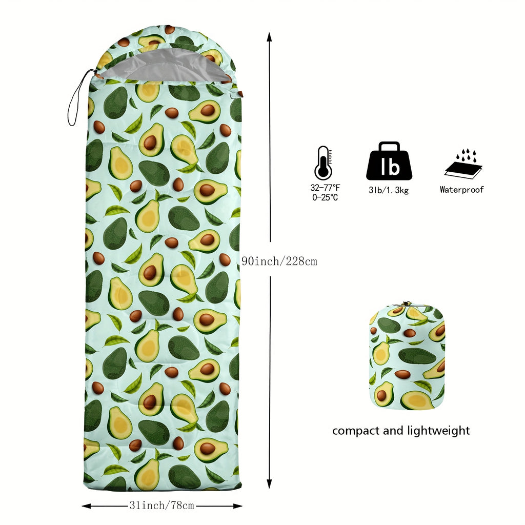 Avocado Printed Camping Sleeping Bags, 3 Season Warm & Cool Weather, Lightweight, High Quality Sleeping Bags, Traveling, And Outdoors, Camping Gear Equipment, 31x90inch, Standard