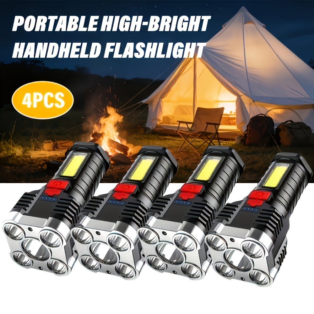 Lihangstar Set of 4 Ultra-Bright LED Flashlights, Portable Handheld Torches, Rechargeable Camping Lights, Featuring COB Side Lights And 4 Lighting Modes, Suitable for Camping, Hiking, Outdoor Activities, And Home Emergency Use