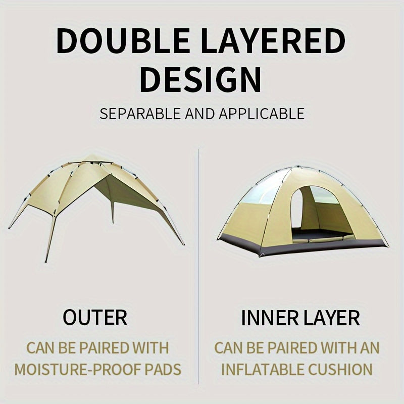 Tent Outdoor 3-4 People Fully Automatic Quick Opening Camping, Double-layer Thick Leisure Beach Park