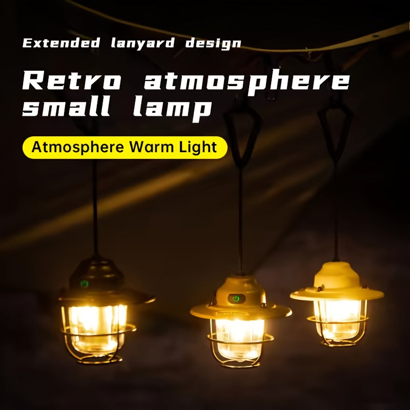 1pc LED Portable Camping Light, USB Rechargeable Hanging Tent Lights, Bright Multi-Functional Emergency White And Warm Light Lantern, Camping Handheld Torch with Hook for Hiking, Gift Giving, Fishing, Trekking, Maintenance, Emergency Lighting