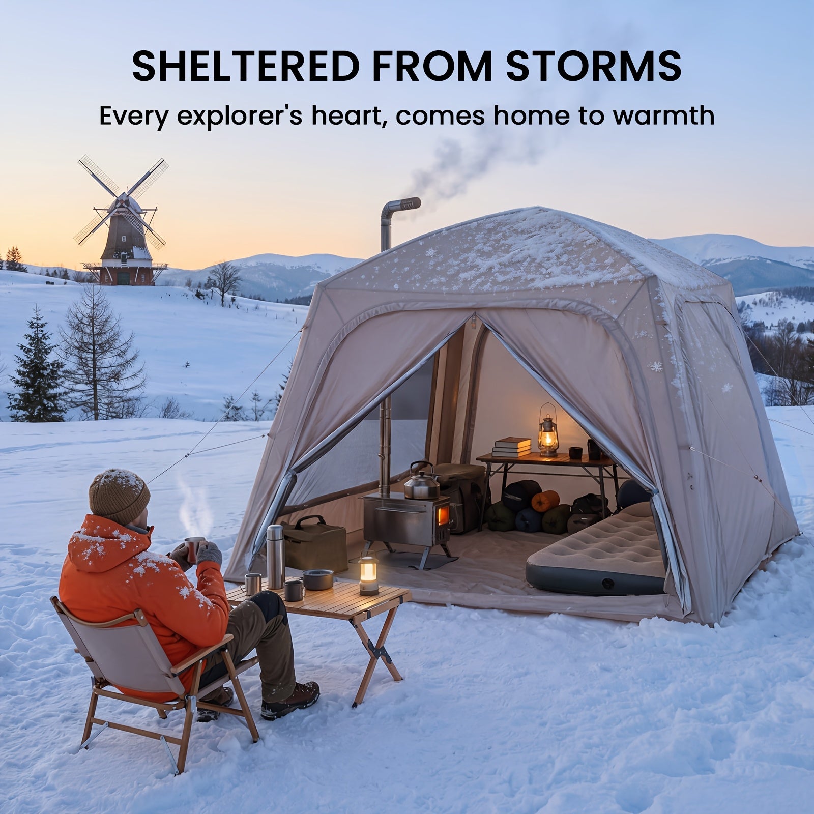 4-6 Person Inflatable Camping Tent, Easy Setup Blow Up Tent with Hand Pump, 4 Season Glamping Tent for Outdoor Camping