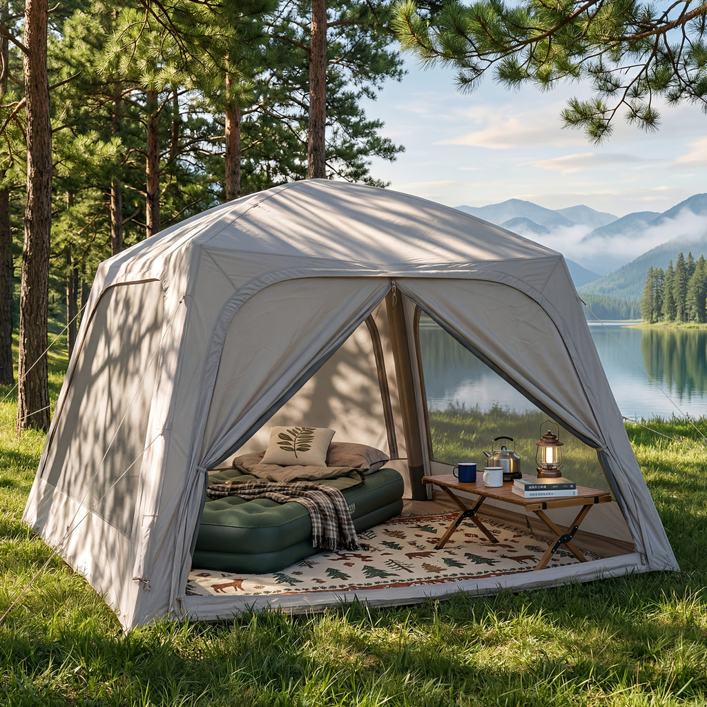 4-6 Person Inflatable Camping Tent, Easy Setup Blow Up Tent with Hand Pump, 4 Season Glamping Tent for Outdoor Camping