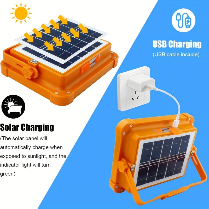 Upgraded Solar LED Work Light with Magnetic Hook - Adjustable Brightness, Dual Solar\u002FUSB Charging, 2400mAh Battery, Ideal for Camping, Hiking, Emergency Situations - Perfect Festival Gift, Solar Camping Lantern, Portable Outdoor Lighting