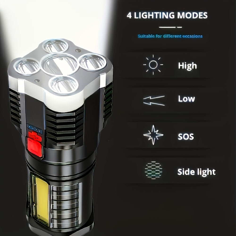 Lihangstar Set of 4 Ultra-Bright LED Flashlights, Portable Handheld Torches, Rechargeable Camping Lights, Featuring COB Side Lights And 4 Lighting Modes, Suitable for Camping, Hiking, Outdoor Activities, And Home Emergency Use