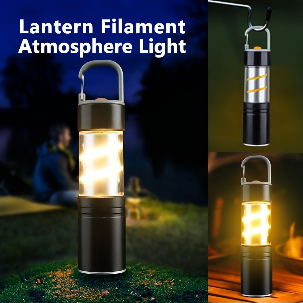 Camping Lantern Atmosphere Light Camping LED Flashlight with Side Light Rechargeable Outdoor Light Powerful Zoomable Flashlight