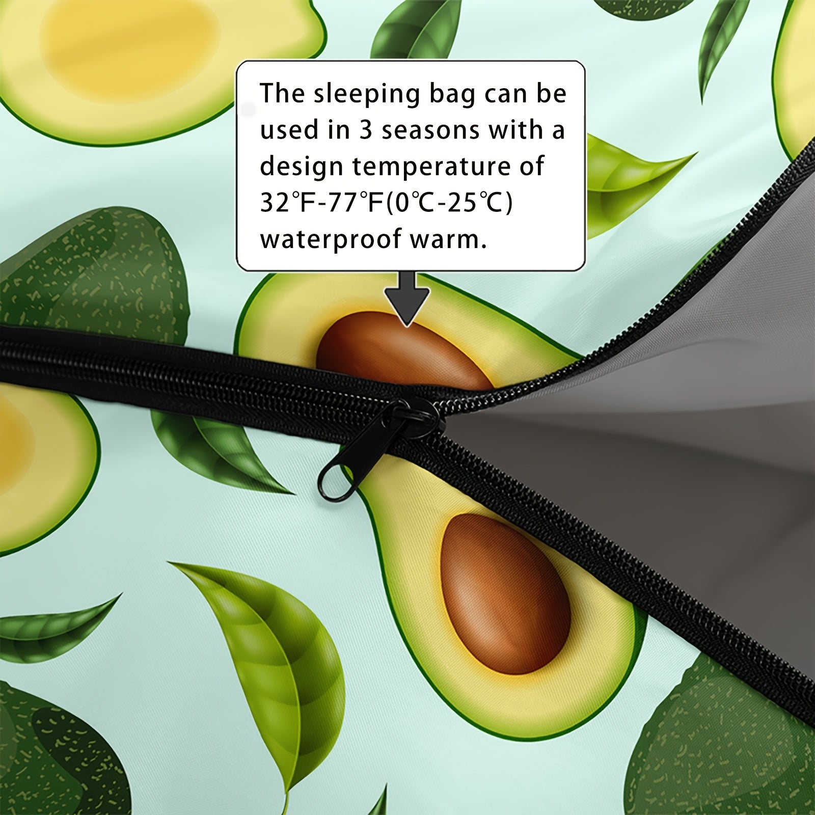 Avocado Printed Camping Sleeping Bags, 3 Season Warm & Cool Weather, Lightweight, High Quality Sleeping Bags, Traveling, And Outdoors, Camping Gear Equipment, 31x90inch, Standard