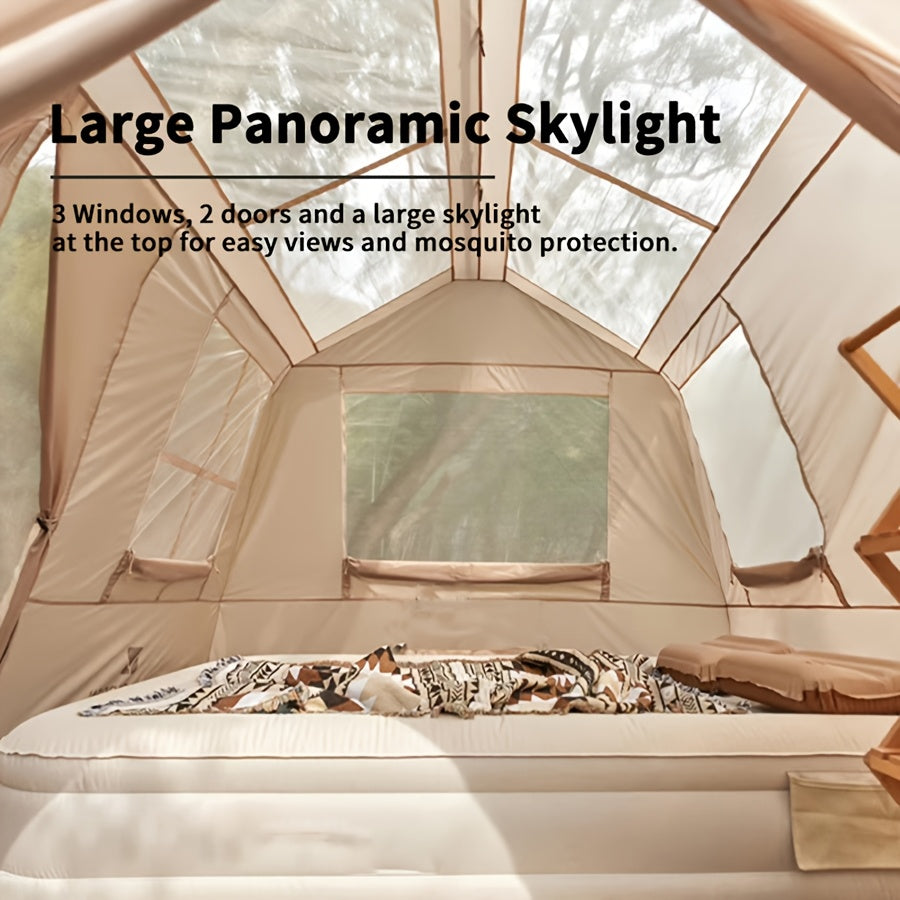 Automatic Tent 6.0 With 210D Oxford Fabric, Upf50+ Silver Coating, Double-Layer Structure & Large Panoramic Skylight | Brown, Polyester, Aluminum Poles, Single Door, Instant Setup For Camping, Hiking