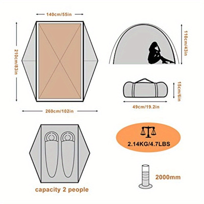 2-Person Lightweight Camping Tent - & Windproof, Easy Setup with Double Doors, Beige & White, Perfect for Family Camping, Hiking, Hunting, and Outdoor Adventures, Tents for Camping, Hiking Gear, Modern Tent Design, Durable Tent Fabric