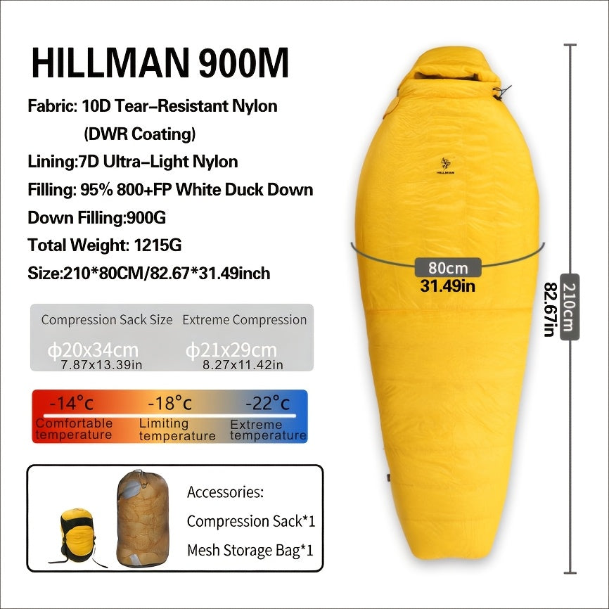Hillman Series Down Sleeping Bag; Outdoor Adult Ultra-light Mummy Down Sleeping Bag; Thickened Warm and Cold-proof Duck Down Sleeping Bag for