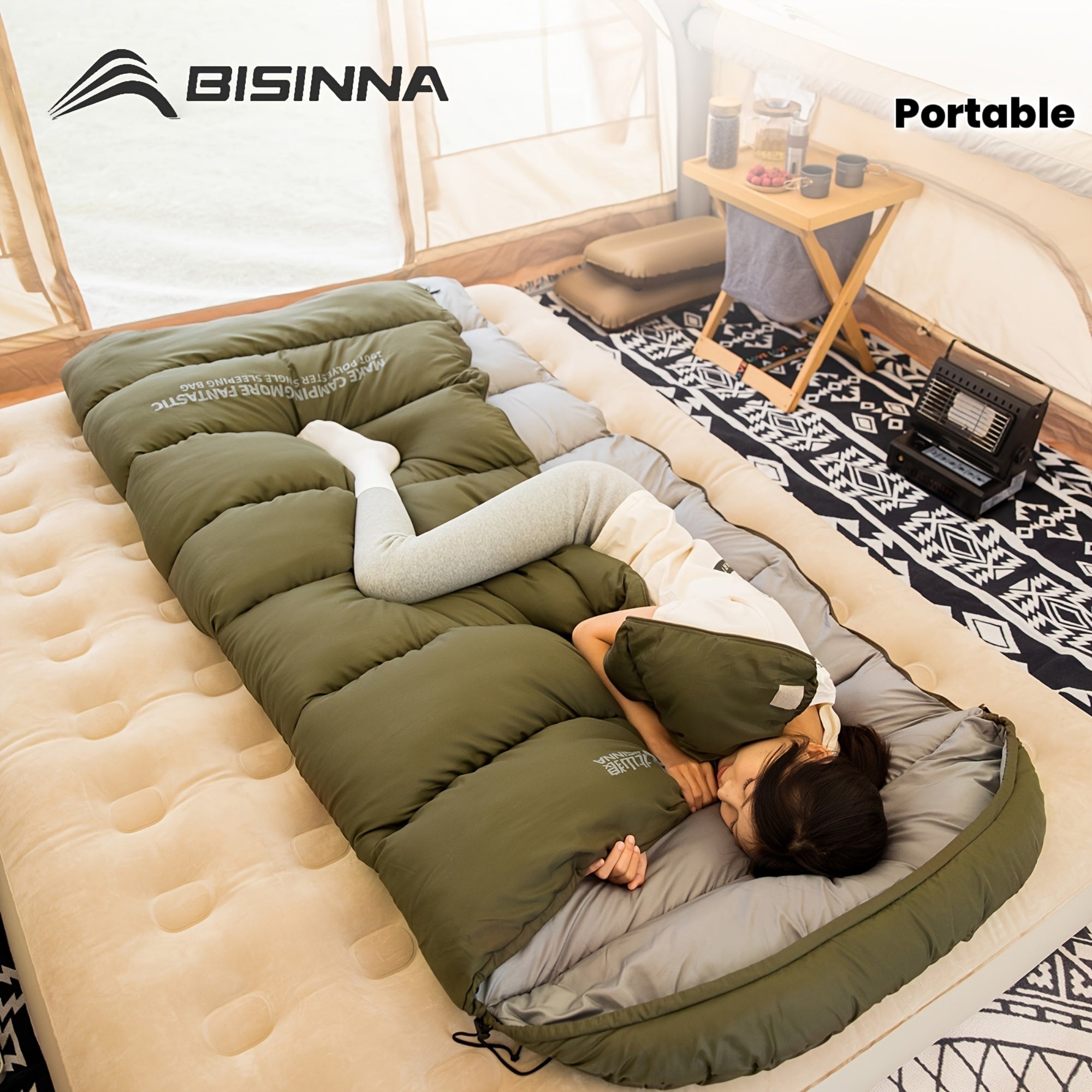 BISINNA 1pc Envelope-style Sleeping Bag • Zip Closure, Thickened Portable Sleeping Bag for Outdoor Travel Camping • Warm & Cozy • Suitable for Winter Camping & Hiking • Ideal Gift for Adventurers