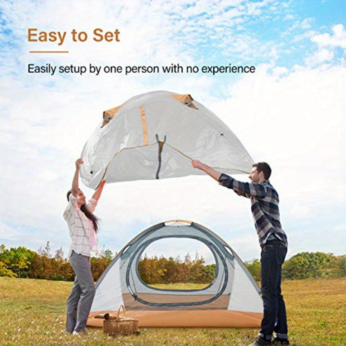 2-Person Lightweight Camping Tent - & Windproof, Easy Setup with Double Doors, Beige & White, Perfect for Family Camping, Hiking, Hunting, and Outdoor Adventures, Tents for Camping, Hiking Gear, Modern Tent Design, Durable Tent Fabric