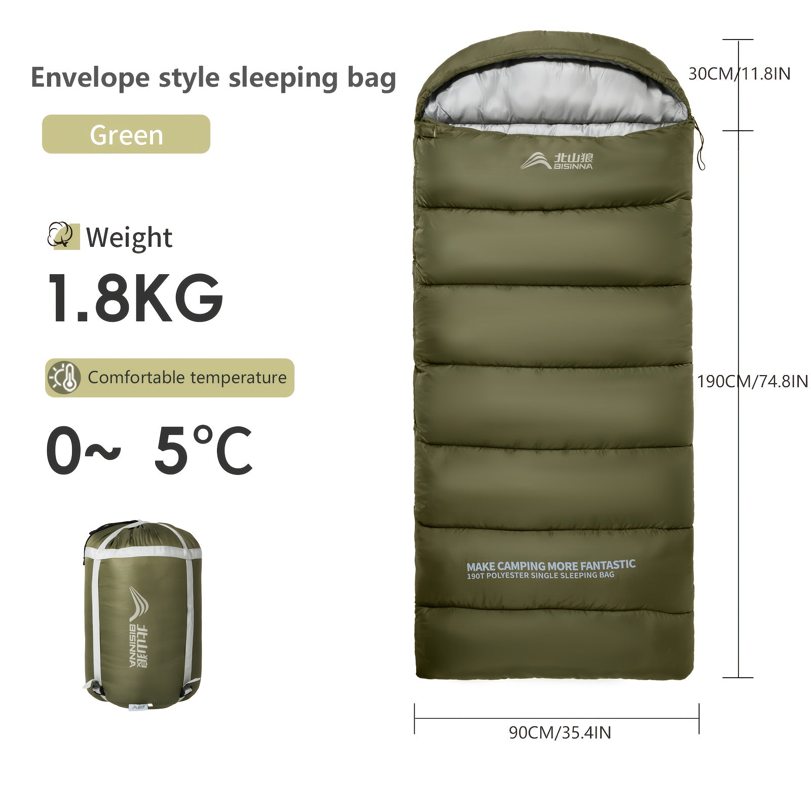BISINNA 1pc Envelope-style Sleeping Bag • Zip Closure, Thickened Portable Sleeping Bag for Outdoor Travel Camping • Warm & Cozy • Suitable for Winter Camping & Hiking • Ideal Gift for Adventurers