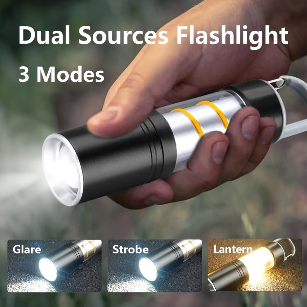 Camping Lantern Atmosphere Light Camping LED Flashlight with Side Light Rechargeable Outdoor Light Powerful Zoomable Flashlight