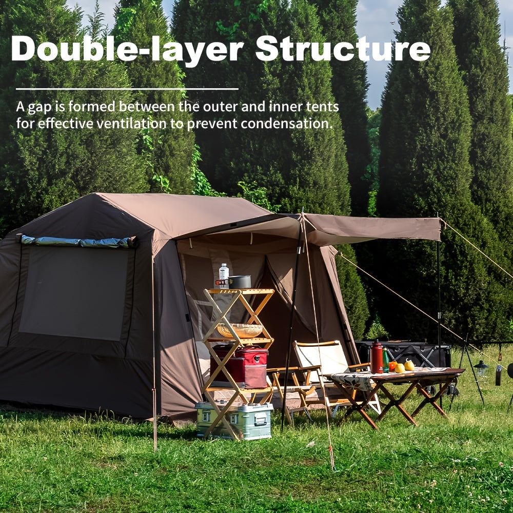 Automatic Tent 6.0 With 210D Oxford Fabric, Upf50+ Silver Coating, Double-Layer Structure & Large Panoramic Skylight | Brown, Polyester, Aluminum Poles, Single Door, Instant Setup For Camping, Hiking
