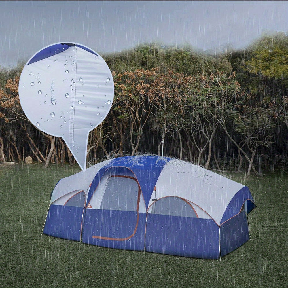 8 Person Family Camping Tent, Spacious Double-Layer & Windproof Tent With Mesh Windows And Divider Curtain, Easy Setup & Portable For Outdoor Camping