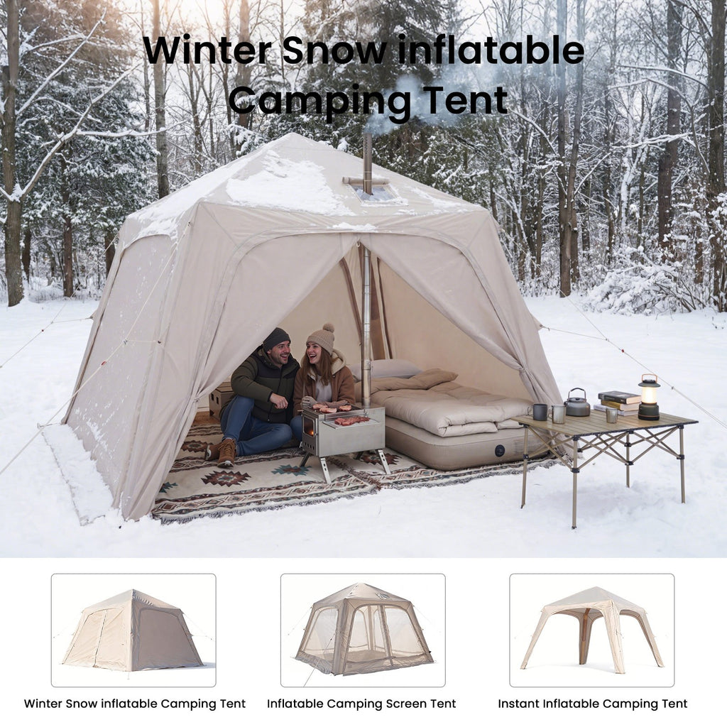 4–6 Person Blow Up Tent with Hand Pump, Inflatable Sun Shelter, Easy Setup Outdoor Canopy with Removable Doors & Mesh Windows, Ventilated Waterproof Shade for Beach, Camping, Backyard & Picnic