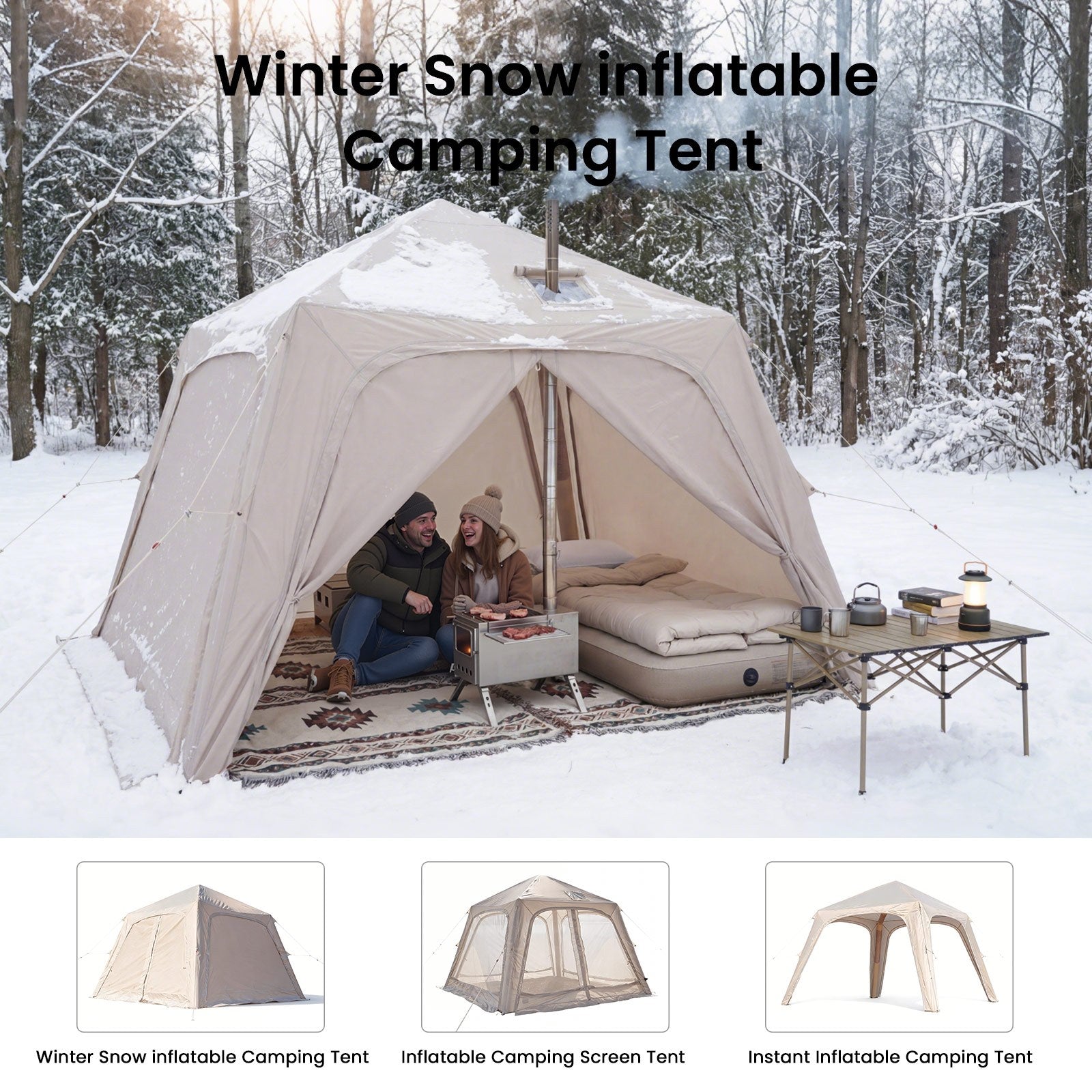 4–6 Person Blow Up Tent with Hand Pump, Inflatable Sun Shelter, Easy Setup Outdoor Canopy with Removable Doors & Mesh Windows, Ventilated Waterproof Shade for Beach, Camping, Backyard & Picnic