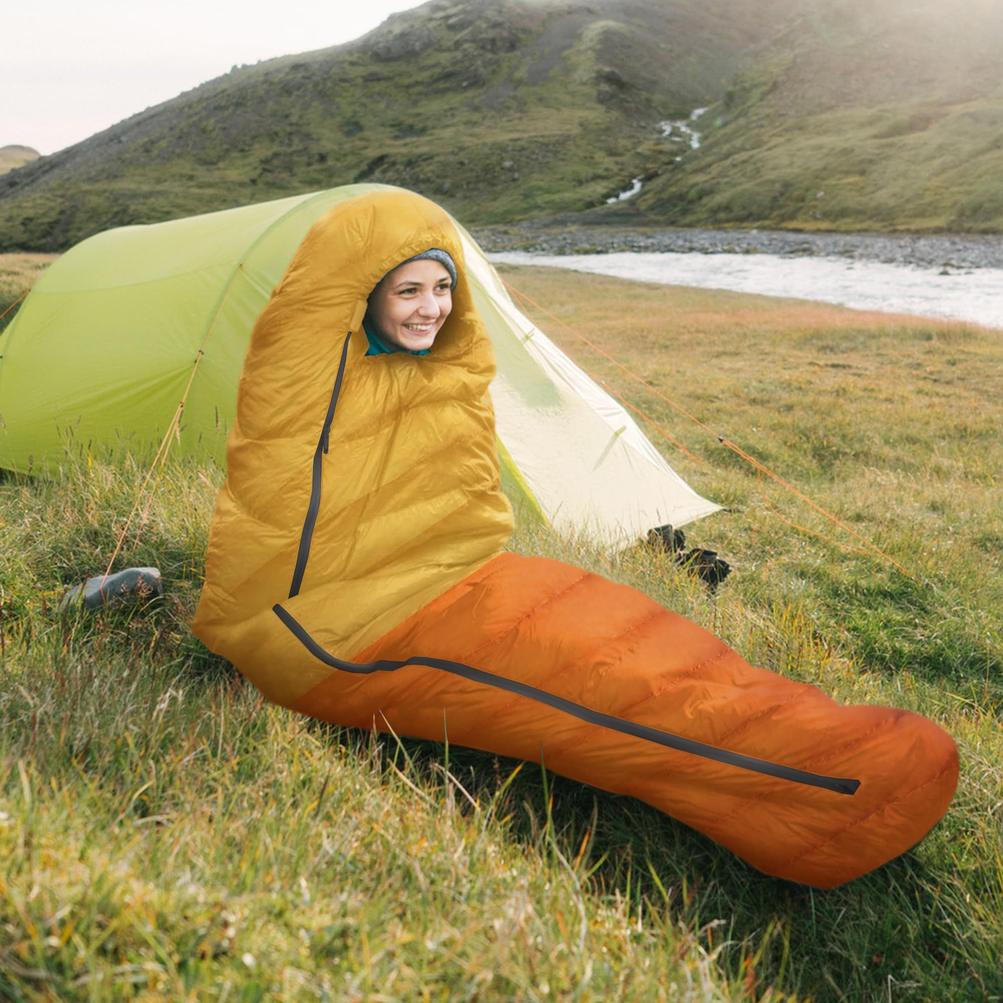 1pc Hotel Grand Winter Waterproof Down Sleeping Bag - Ultra Fluffy and Ultralight 700 Fill Power Down Backpacking Sleeping Bag for Hiking Camping with Compression Sack - 16oz Ultralight Wearable Sleeping Bags for Adults