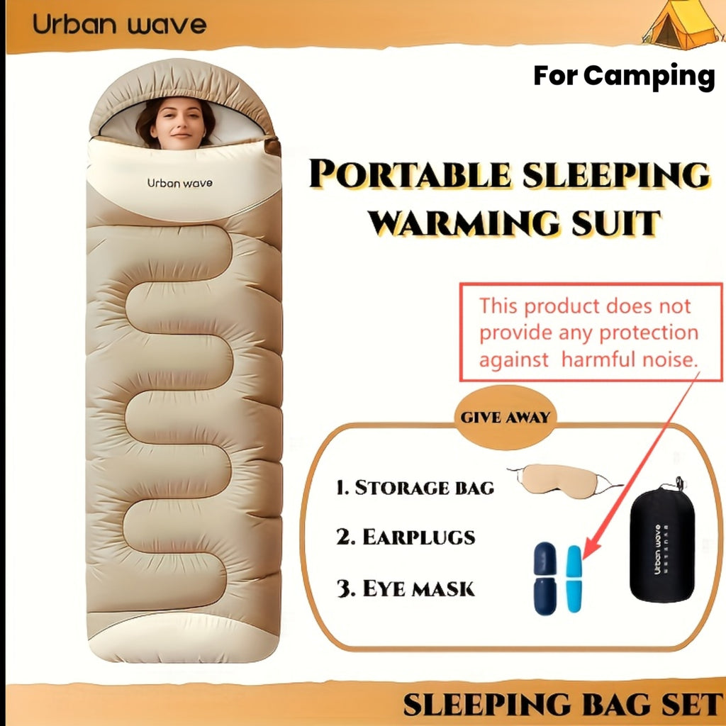 4-in-1 Portable Sleep Set • Includes Thick Sleeping Bag, Eye Mask, Earbuds & Carry Pouch • Folds Compactly for Camping, Picnics, BBQs, Fishing, Hiking, Beach, Yard, Garden, Balcony & Park Use