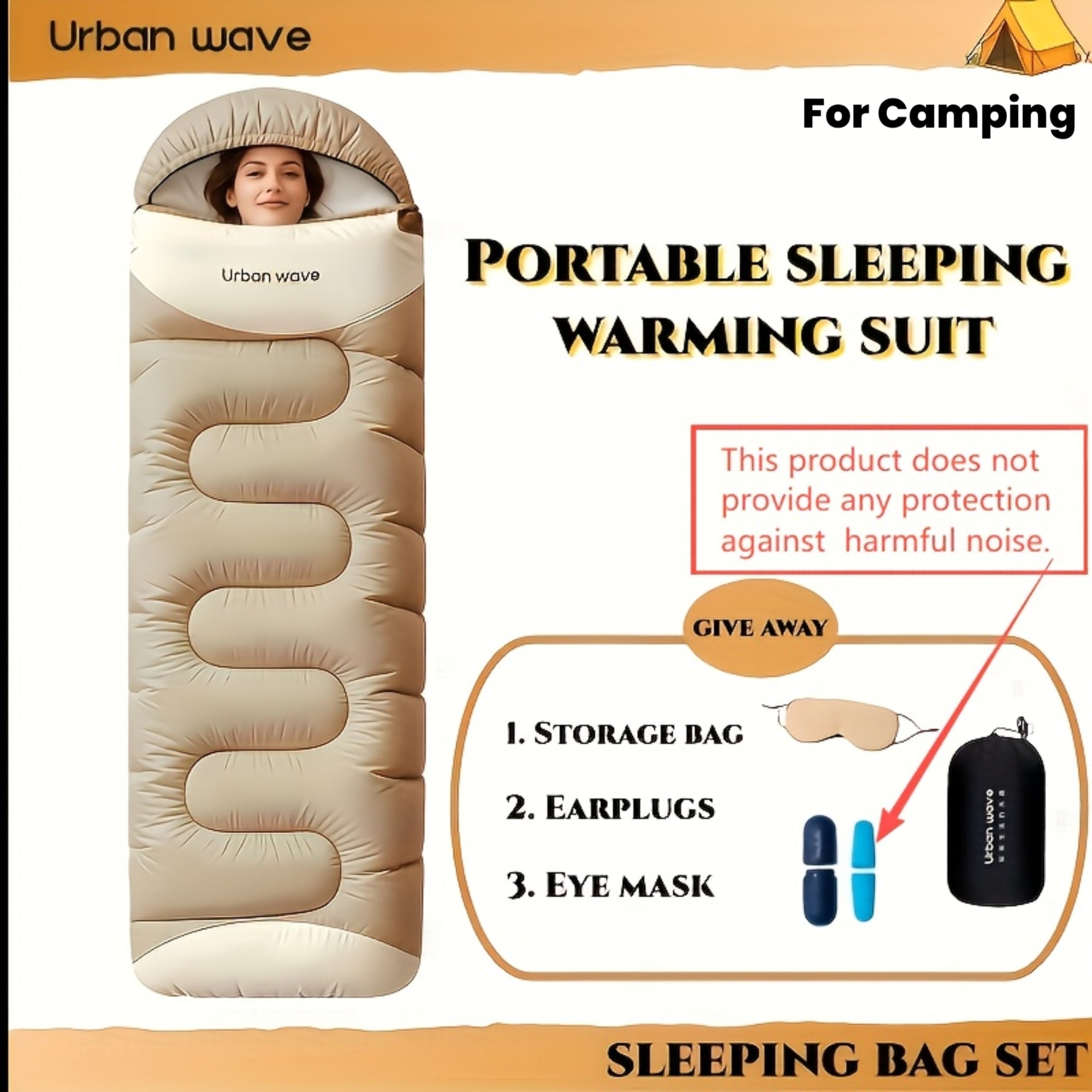 4-in-1 Portable Sleep Set • Includes Thick Sleeping Bag, Eye Mask, Earbuds & Carry Pouch • Folds Compactly for Camping, Picnics, BBQs, Fishing, Hiking, Beach, Yard, Garden, Balcony & Park Use