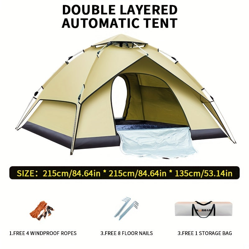 Tent Outdoor 3-4 People Fully Automatic Quick Opening Camping, Double-layer Thick Leisure Beach Park