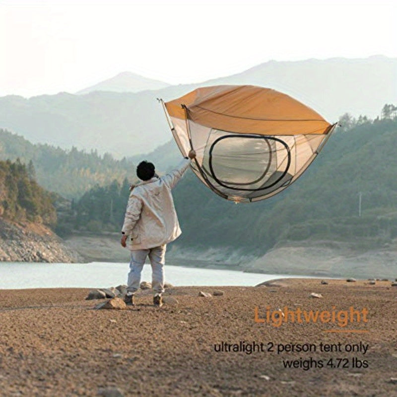 2-Person Lightweight Camping Tent - & Windproof, Easy Setup with Double Doors, Beige & White, Perfect for Family Camping, Hiking, Hunting, and Outdoor Adventures, Tents for Camping, Hiking Gear, Modern Tent Design, Durable Tent Fabric