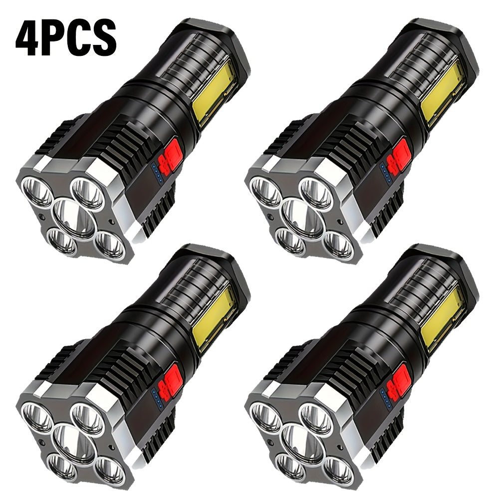 Lihangstar Set of 4 Ultra-Bright LED Flashlights, Portable Handheld Torches, Rechargeable Camping Lights, Featuring COB Side Lights And 4 Lighting Modes, Suitable for Camping, Hiking, Outdoor Activities, And Home Emergency Use