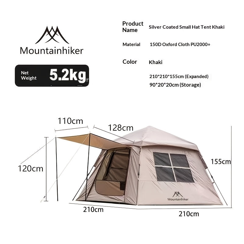 MOUNTAINHIKER Automatic Tent, Accommodates 3-4 People, Features 2 Entrances And 2 Windows, Suitable for Sleeping, Outdoor Activities, Hiking, And Camping in Black