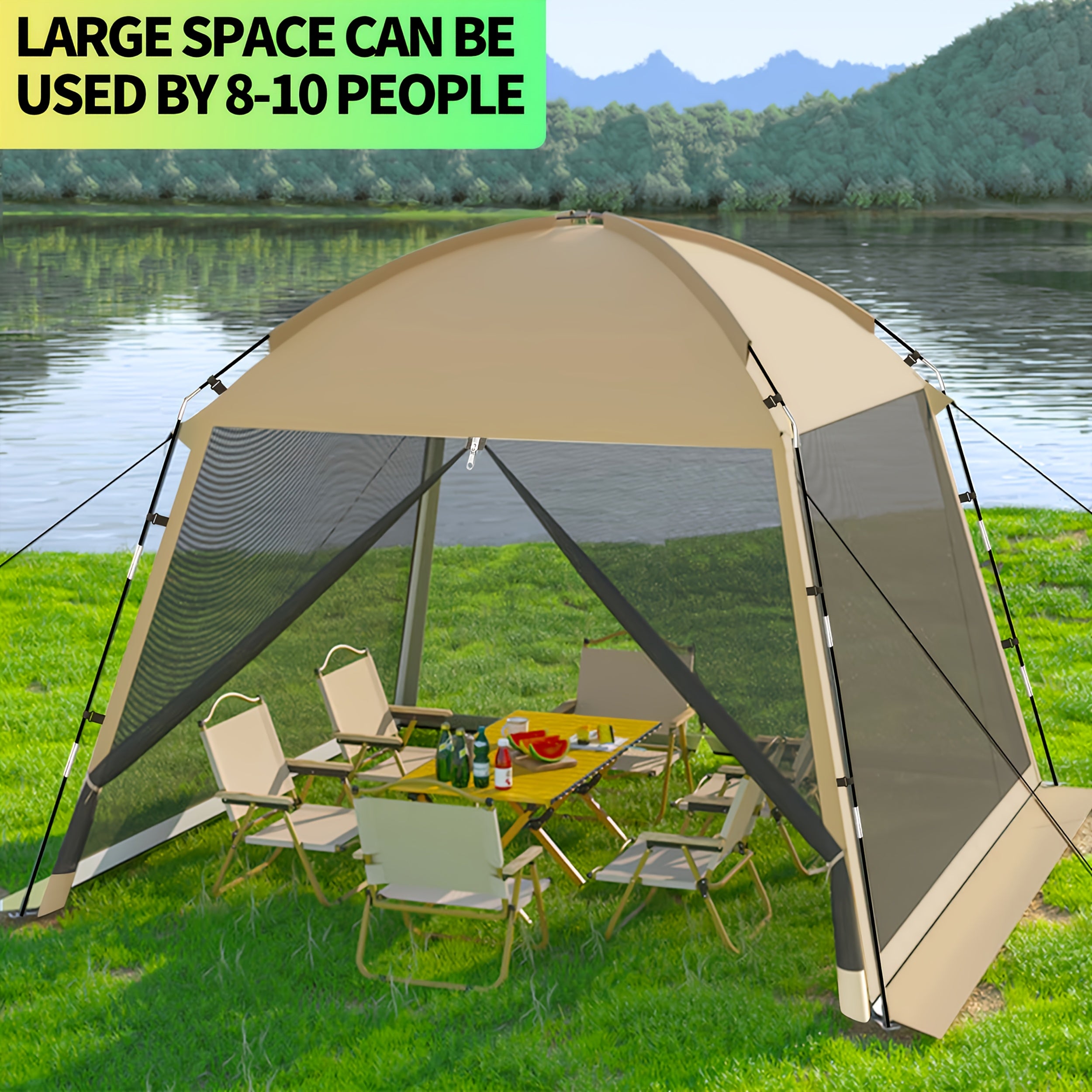 Portable, Outdoor Camping Tent Lightweight And Portable Outdoor Camping Tent | Made Of 210D Oxford Fabric, Easy to Set Up, Suitable for Families Of 8 to 10 People, Camping Trips, Family Backyard Picnics, And Hiking