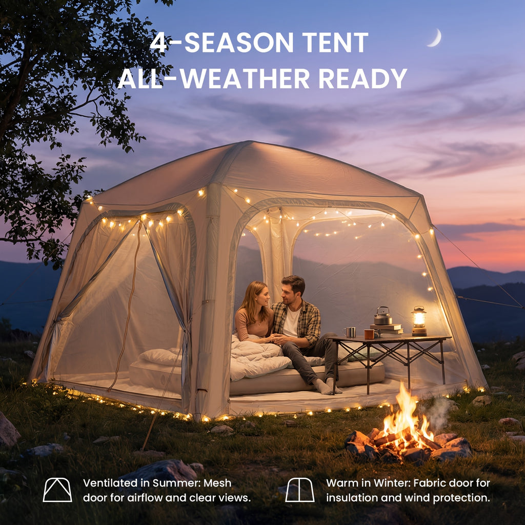 4-6 Person Inflatable Camping Tent, Easy Setup Blow Up Tent with Hand Pump, 4 Season Glamping Tent for Outdoor Camping