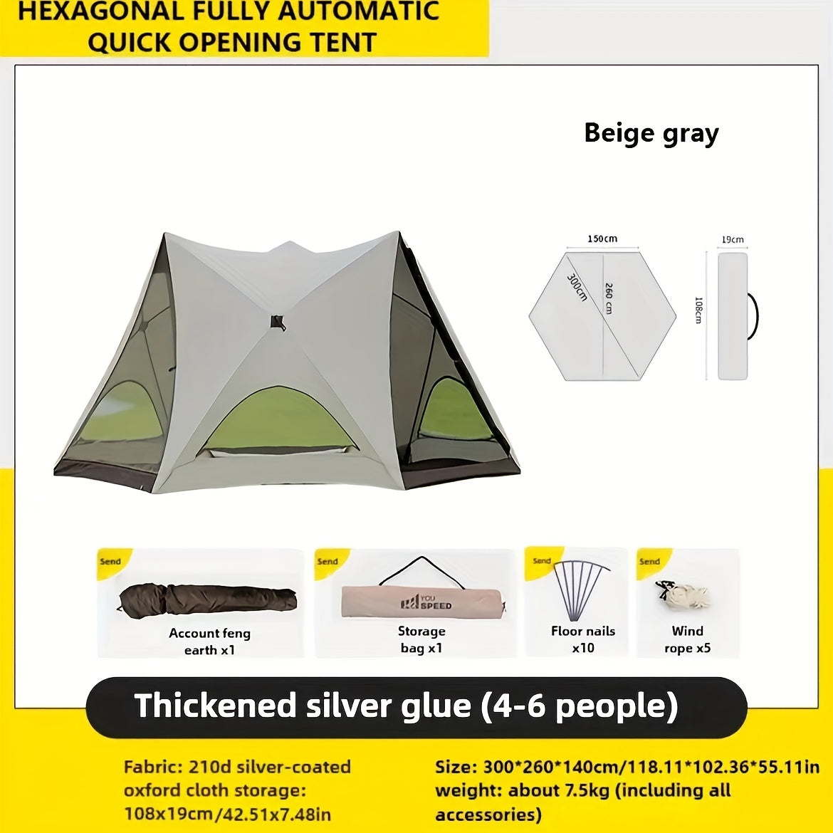 Lightweight Camping Tent for Outdoor Beach Park, Easy to Set Up And Store