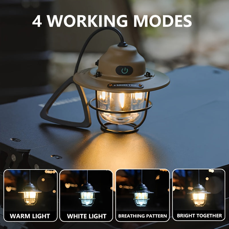 1pc LED Portable Camping Light, USB Rechargeable Hanging Tent Lights, Bright Multi-Functional Emergency White And Warm Light Lantern, Camping Handheld Torch with Hook for Hiking, Gift Giving, Fishing, Trekking, Maintenance, Emergency Lighting