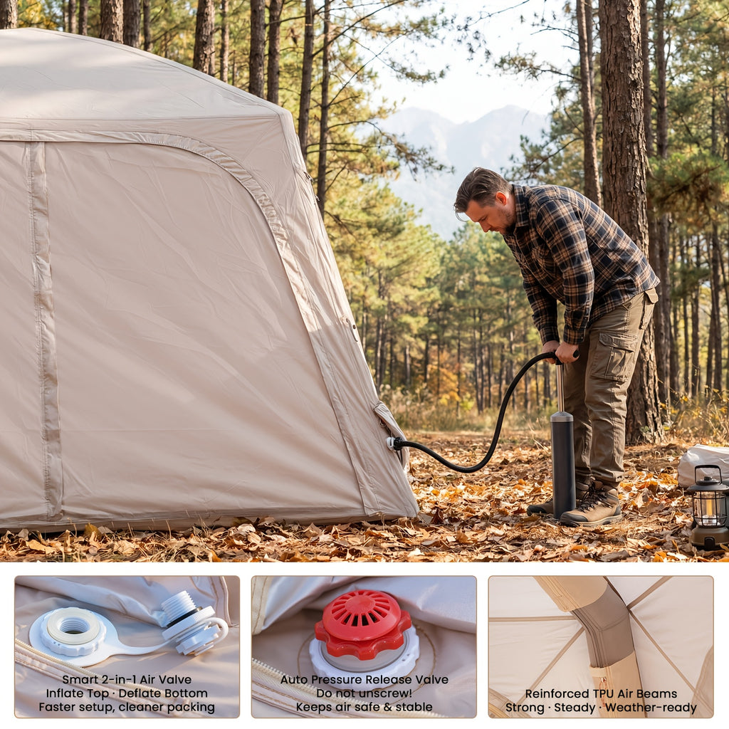 4-6 Person Inflatable Camping Tent, Easy Setup Blow Up Tent with Hand Pump, 4 Season Glamping Tent for Outdoor Camping